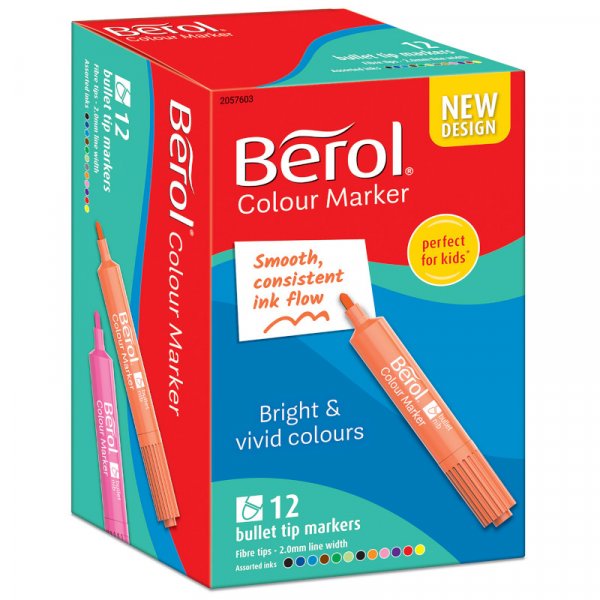 Faserstift Berol Colormarker, Kugel, verschiedene Farben, Box-12