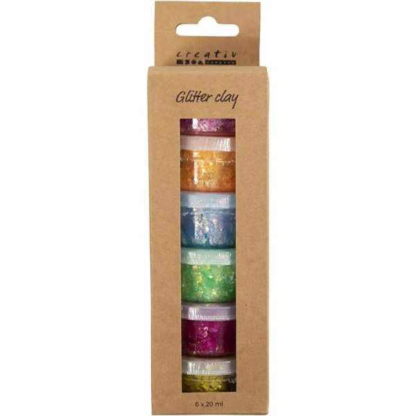 Glitzerknete, gemischte Farben, 6x20 ml