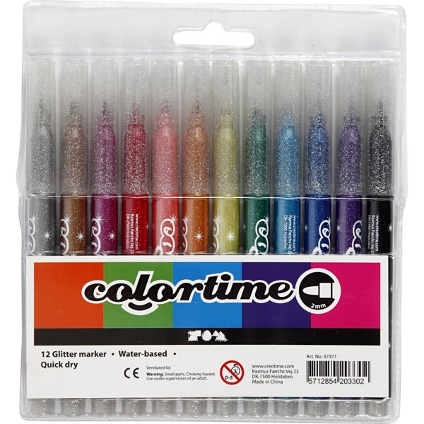 Colortime Glitzermarker - gemischte Farben - 2 mm - 12 Stk
