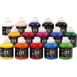 Schulfarbe - Acryl - Mischfarben - glänzend - 15 x 500 ml Schulfarbe - Acryl - Mischfarben - glänzend - 15 x 500 ml