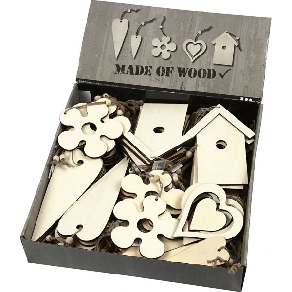 Holzdekorationen 5 verschiedene Designs - 100 Stck