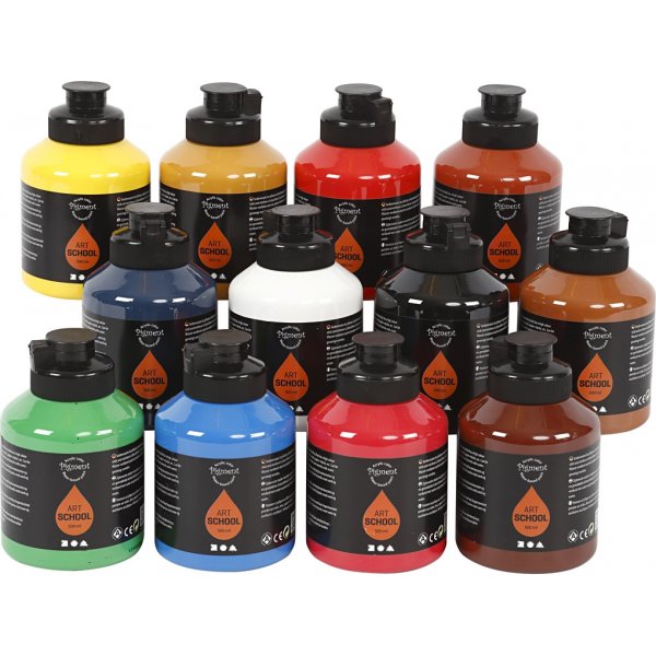 Pigment Art School - Standardfarben - seidenmatt - 12 x 500 ml