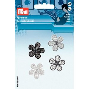 Stoffetikett selbstklebend/aufbügelbar Blumen klein schwarz Stoffetikett selbstklebend/aufbügelbar Blumen klein schwarz