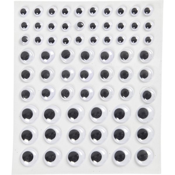 Bewegliche Augen - wei - selbstklebend - 8+12+14 mm - 69 Stk