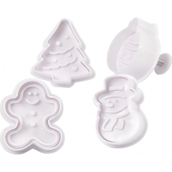 Geprgter Ausstecher - wei - Weihnachtsbaum - Schneemann - Lebkuchenmann - Kugel