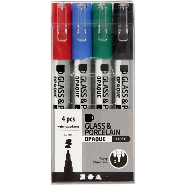 Glas- und Porzellanmarker - Schwarz - Blau - Grün - Rot - halbopak - 1-2 mm - 4 Stk Glas- und Porzellanmarker - Schwarz - Blau - Grün - Rot - halbopak - 1-2 mm - 4 Stk