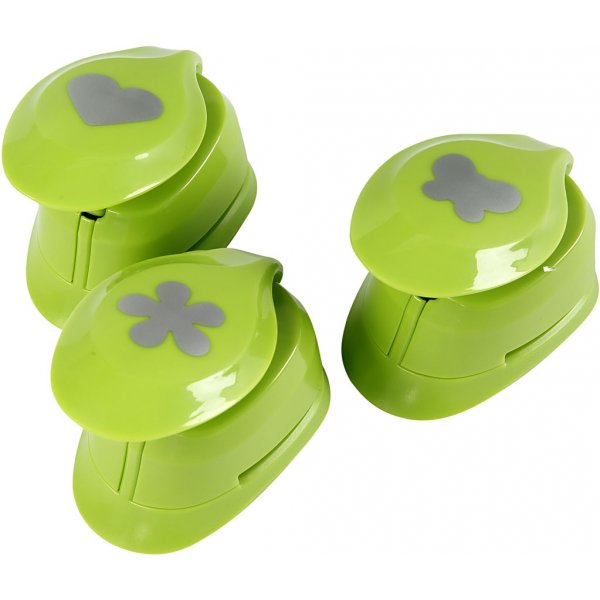 Papierstanzer - Blume - Schmetterling und Herz - 3 Stk