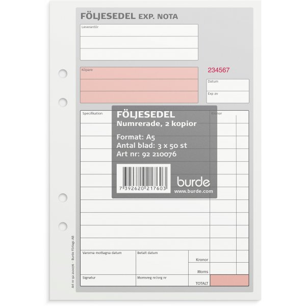 Lieferschein - A5 - 2 Exemplare - nummeriert - SEK-Spalte