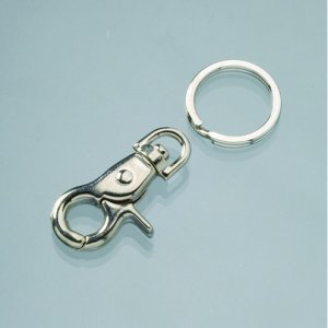 Karabiner für Tasche, drehbar 25 x 70 mm - silberfarben einteilig mit teilbarem Ring Karabiner für Tasche, drehbar 25 x 70 mm - silberfarben einteilig mit teilbarem Ring