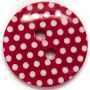 Knopf Rund 2-Loch 15 mm 6 Stück - Rot mit weißen Punkten Knopf Rund 2-Loch 15 mm 6 Stück - Rot mit weißen Punkten