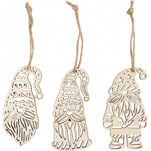 Holzornamente aus Holz - Skandinavischer Weihnachtsmann - 6 Stk Holzornamente aus Holz - Skandinavischer Weihnachtsmann - 6 Stk