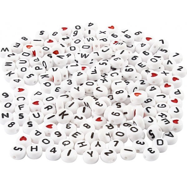 Buchstabenperlen - schwarz/wei - 7 mm - ca. 1500 Stk