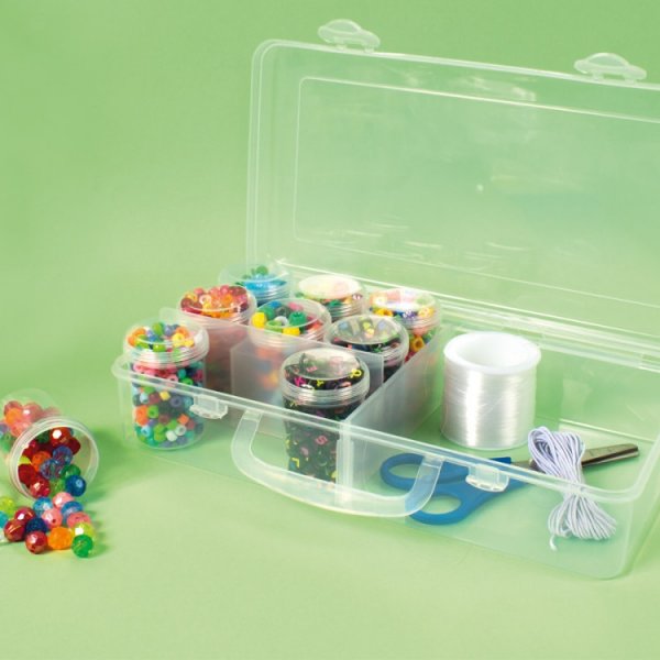 Aufbewahrungsbox 26 x 13 x 6 cm, 2 Fcher mit 9 runden Glsern