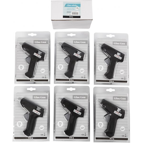 Heiklebepistolen mit Kleber -130 C - Niedrige Temperatur - Set mit 6 Pistolen und 200 Klebesticks