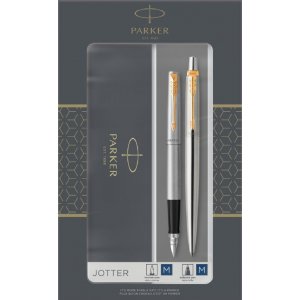 Stiftset Parker Jotter - Duoset Kugelschreiber und Füllfederhalter - Edelstahl - Blauer Edelstahl GT Stiftset Parker Jotter - Duoset Kugelschreiber und Füllfederhalter - Edelstahl - Blauer Edelstahl GT