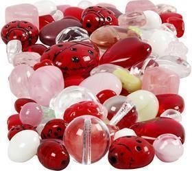 Glasperlen - gemischte Farben - Marienkäfer - Blätter - Herzen - 60 g Glasperlen - gemischte Farben - Marienkäfer - Blätter - Herzen - 60 g