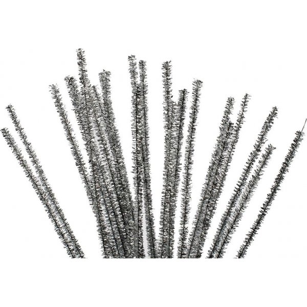 Pfeifenreiniger - 6 mm - Silber - Glitzer - 24 Stk