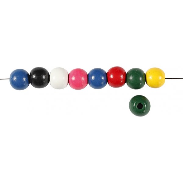 Holzperlen - rund - gemischte Farben - 22 g
