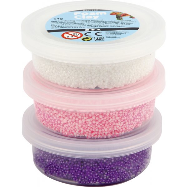 Foam Clay - Rosa - Lila - Wei - Glitzer, Metallic - 3 x 14 g