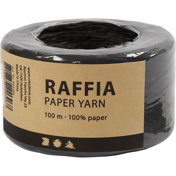 Raffia-Papiergarn - Schwarz - 100 m