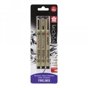 Fineliner Pigma Micron Set - 3 Stifte (01, 05, Pinsel) Fineliner Pigma Micron Set - 3 Stifte (01, 05, Pinsel)