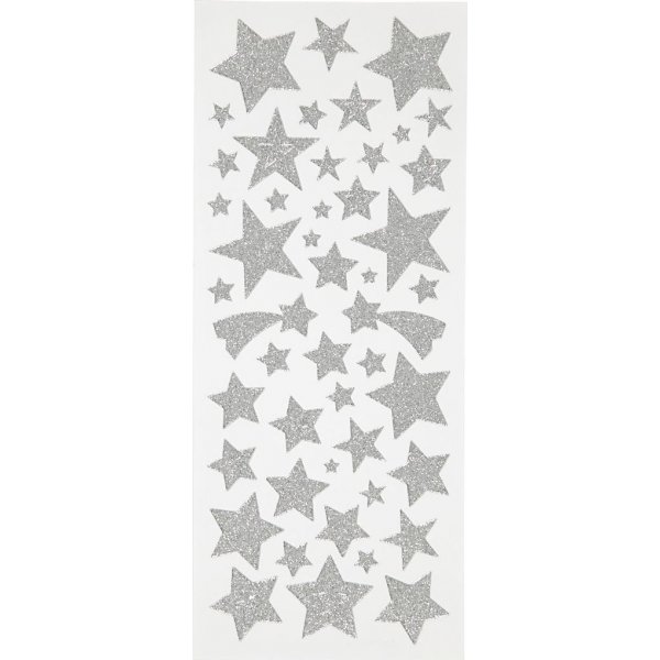 Glitzeraufkleber - Silber - Sterne - 2 Bgen