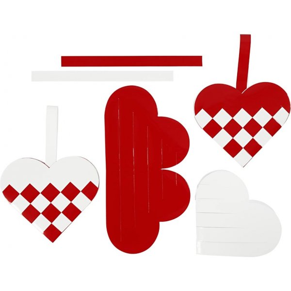 Bastelset - Geflochtene Herzen - Rot/Wei - 8-tlg