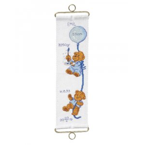 Stickset Geburtsschleier - Teddybär und Ballonjunge Stickset Geburtsschleier - Teddybär und Ballonjunge