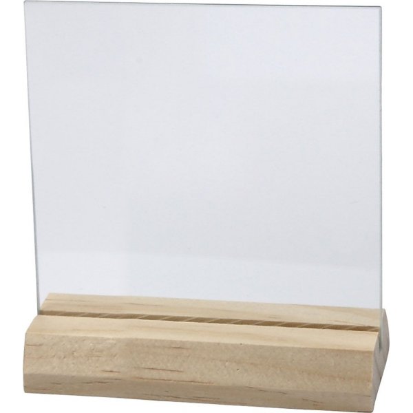 Glasplatte mit Holzsockel - 7,5 x 7,5 cm - 10 Sets