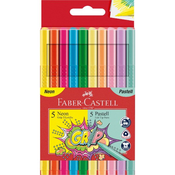 Fasermaler Grip Neon/Pastell - 10 Farben