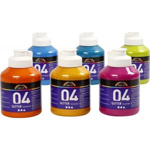Schulfarbe - Acryl - Glitzer - Mischfarben - 6 x 500 ml Schulfarbe - Acryl - Glitzer - Mischfarben - 6 x 500 ml