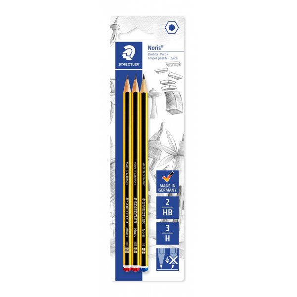 Noris Bleistifte mit Radiergummi und Spitzer - 3 Bleistifte