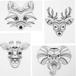Schrumpffolien mit Motiven - matttransparent - Wildtiere - 4 Bögen Schrumpffolien mit Motiven - matttransparent - Wildtiere - 4 Bögen