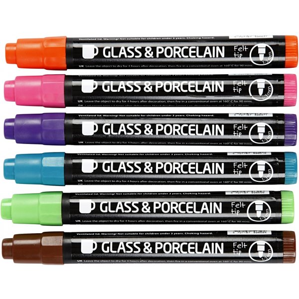 Markierstifte fr Glas und Porzellan - Komplementrfarben - halbdeckend - 6 Stk