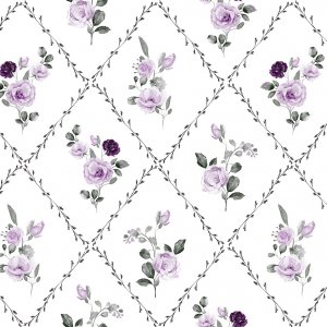 Wachstuch mit floralem Karomuster - Heather Wachstuch mit floralem Karomuster - Heather