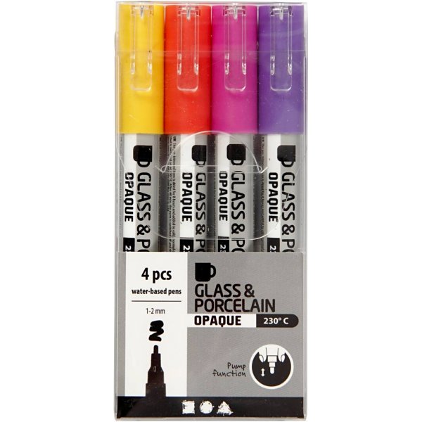 Glas- und Porzellanmarker - Orange - Lila - Hellrot - Gelb - Halbdeckend - 1-2 mm - 4 Stk