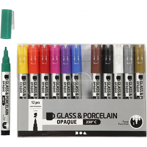 Glas- und Porzellanmarker - gemischte Farben - halbopak - 1-2 mm - 12 Stk