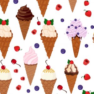 Gemusterter Trikå 150 cm - Eiscreme und Beeren-Vanille Gemusterter Trikå 150 cm - Eiscreme und Beeren-Vanille