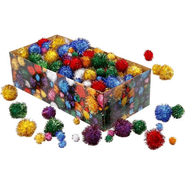 Pompons - leuchtende Farben - Glitzer - 300 g