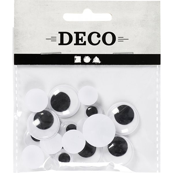 Bewegliche Augen - nicht klebend - 12+14+20 mm - 18 Stk