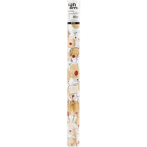 Geschenkpapier - Beige - Rot - Rentier - 5 m
