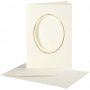 Passepartoutkarte mit Umschlag - gebrochenes Wei - oval mit Goldrand - 10 Sets