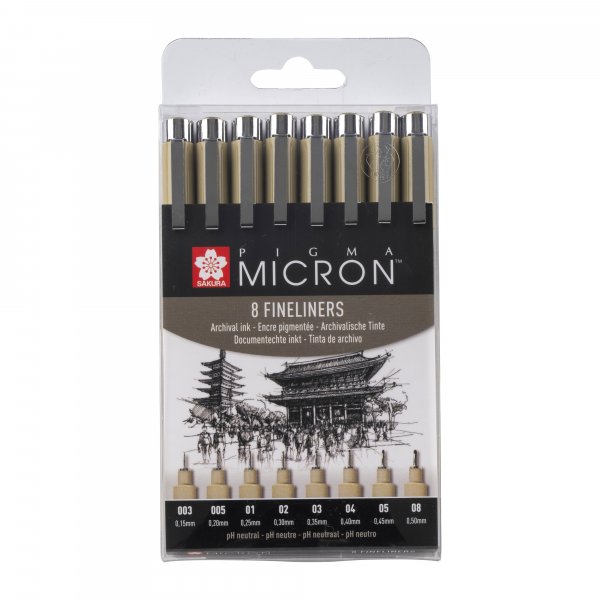 Fineliner Pigma Micron Set - 8 Stifte (003, 005, 01, 02, 03, 04, 05, 08)