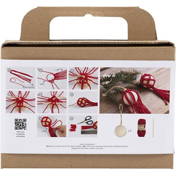 DIY Kit Christbaumkugeln - Weihnachten rot - Makramee
