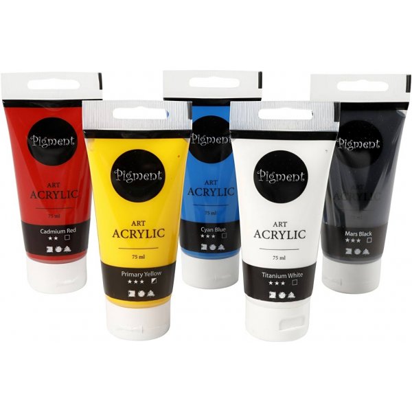 Pigment Art Acrylic - Mischfarben - Grundfarben - seidenmatt - 5 x 75 ml