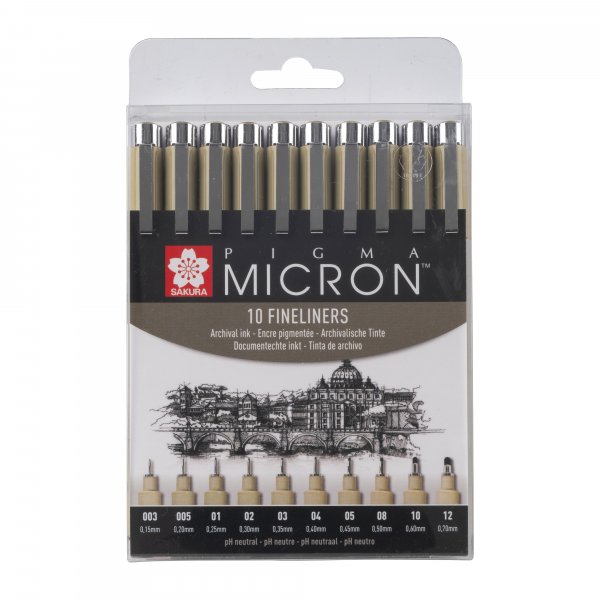 Fineliner Pigma Micron Set - 10 Stifte (003, 005, 01, 02, 03, 04, 05, 08, 10, 1)