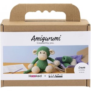 DIY-Set Amigurumi-Affe gr�n und cremewei� - 1 Packung.