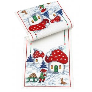 Stickset Läufer - Weihnachtsmann mit Holz Stickset Läufer - Weihnachtsmann mit Holz