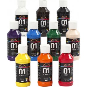 Schulfarbe - Acryl - Mischfarben - glänzend - 10 x 100 ml Schulfarbe - Acryl - Mischfarben - glänzend - 10 x 100 ml