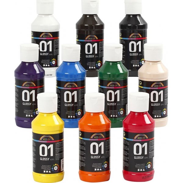 Schulfarbe - Acryl - Mischfarben - glnzend - 10 x 100 ml